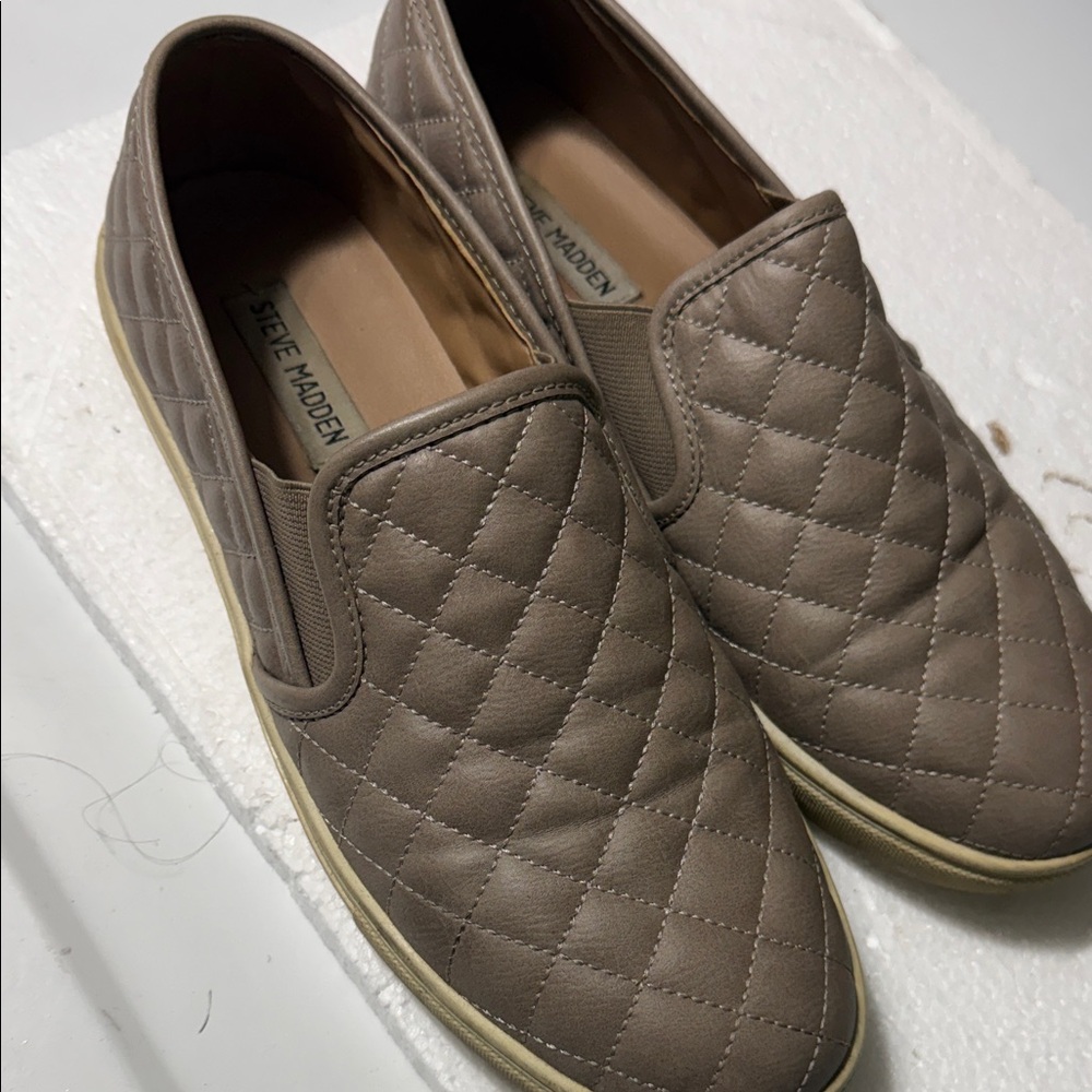 Steve Madden Taupe Quilted Slip-On Loafers